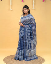 SC3967 - Indigo Blue Linen With Bandhini Print